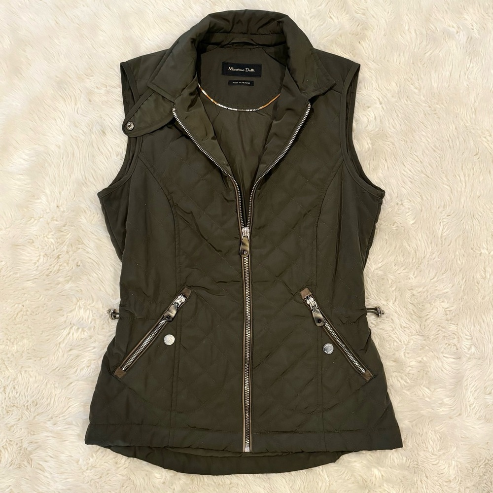 Massimo Dutti Dark Olive Green Quilted Vest Women’s Small